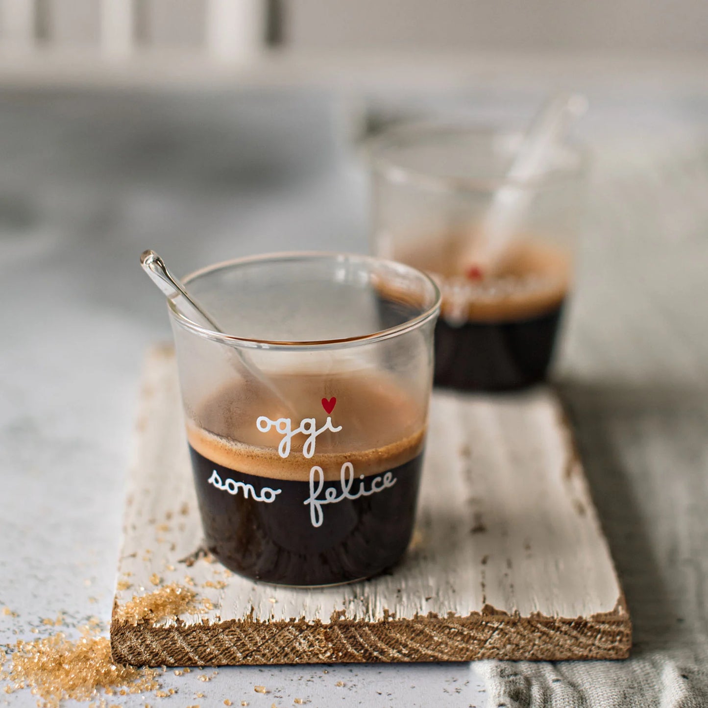 SIMPLE DAY - SET 4 TAZZINE DA CAFFE' IN VETRO CON SCRITTE