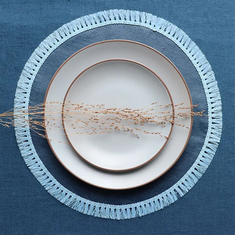 SET 4 TOVAGLIETTE ROTONDE IN LINO CON NAPPE