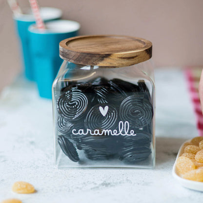 BARATTOLO IN VETRO CON TAPPO IN LEGNO "CARAMELLE"