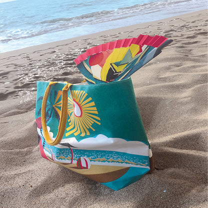 BORSA IN CANVAS CON VENTAGLIO ABBINATO