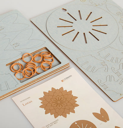 SCULTURA DECORATIVA 3D FIORE DI LOTO IN LEGNO