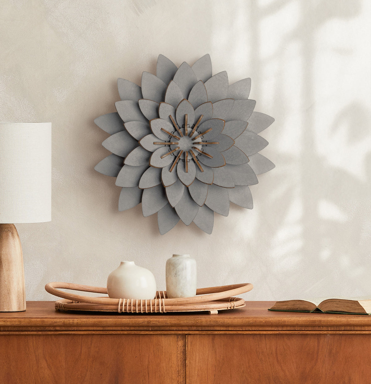 SCULTURA DECORATIVA 3D FIORE DI LOTO IN LEGNO