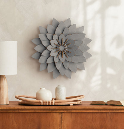 SCULTURA DECORATIVA 3D FIORE DI LOTO IN LEGNO