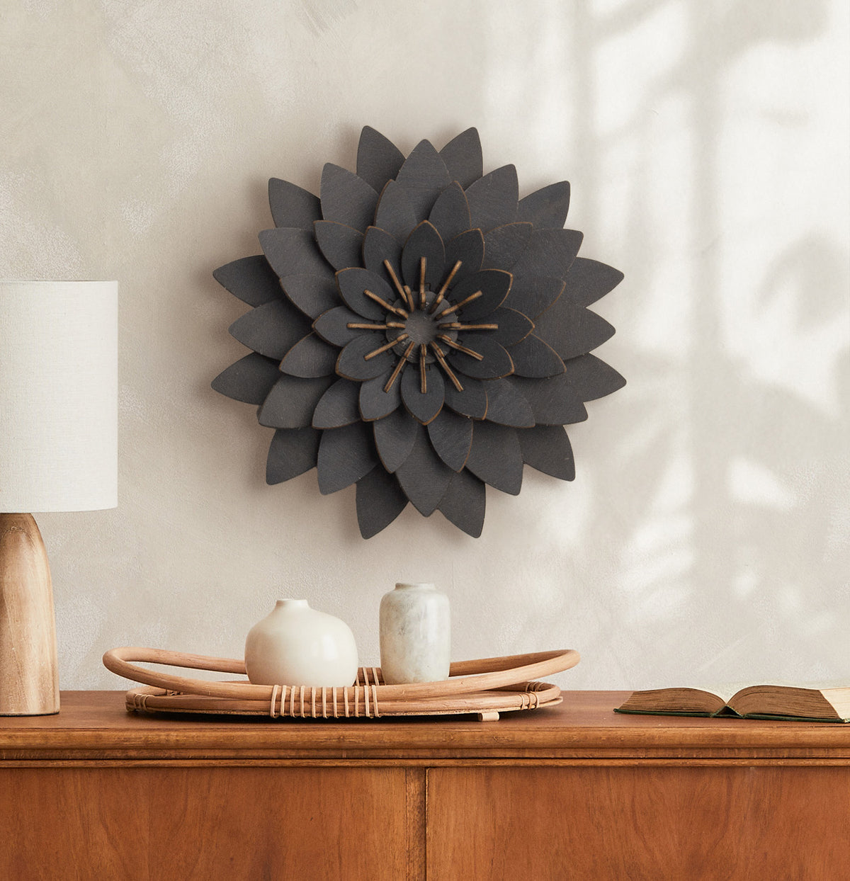 SCULTURA DECORATIVA 3D FIORE DI LOTO IN LEGNO