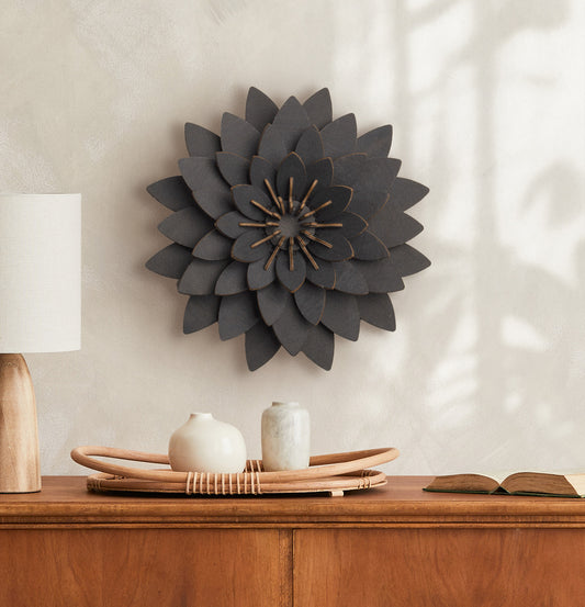 SCULTURA DECORATIVA 3D FIORE DI LOTO IN LEGNO