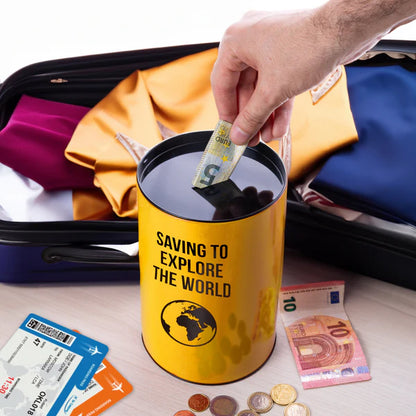 SALVADANAIO IN LATTA EXPLORE THE WORLD