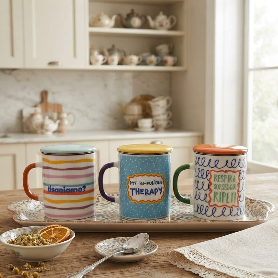TISANIERA IN CERAMICA CON SCRITTA, DIVERSI COLORI | MORE AMORE